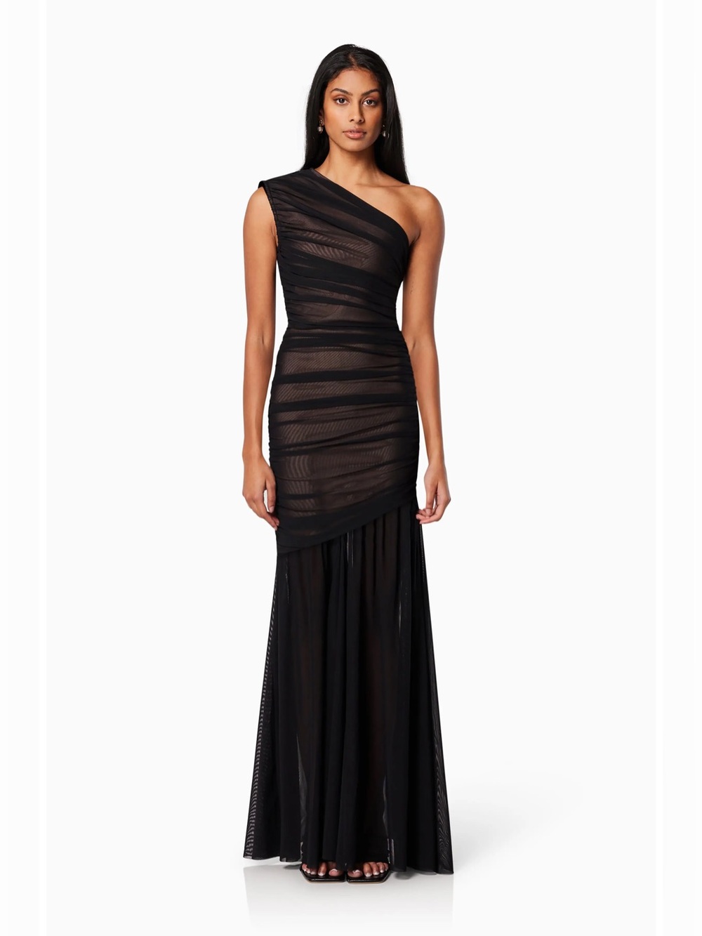 NEW Elliatt Vienna Black One Shoulder Ruched Gown Dress In Black Size XL